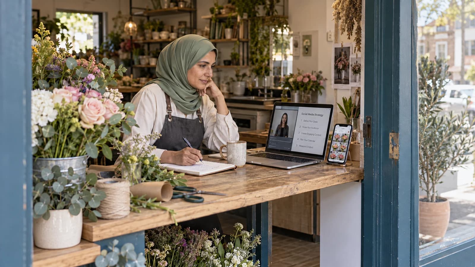 A small-business owner applies an online social-media workshop to her own shop.
