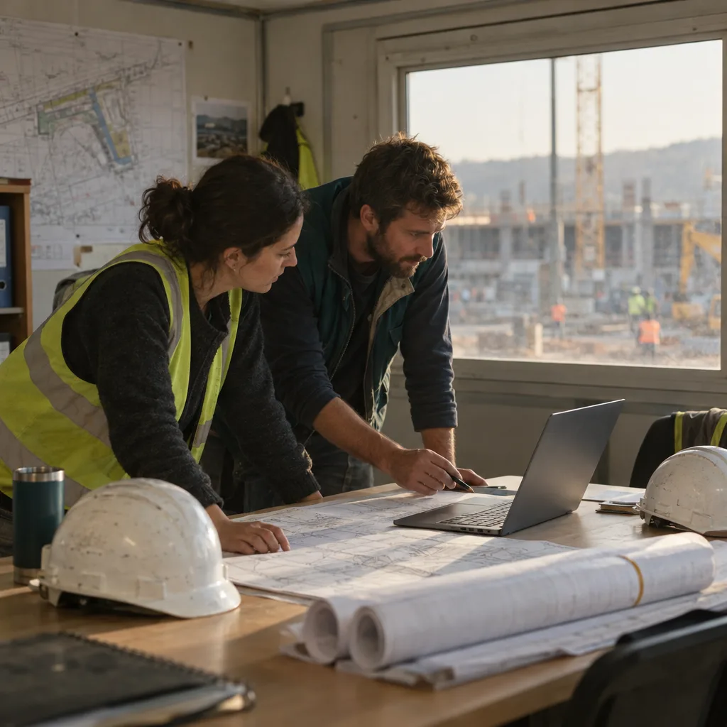 Engineers over site plans.